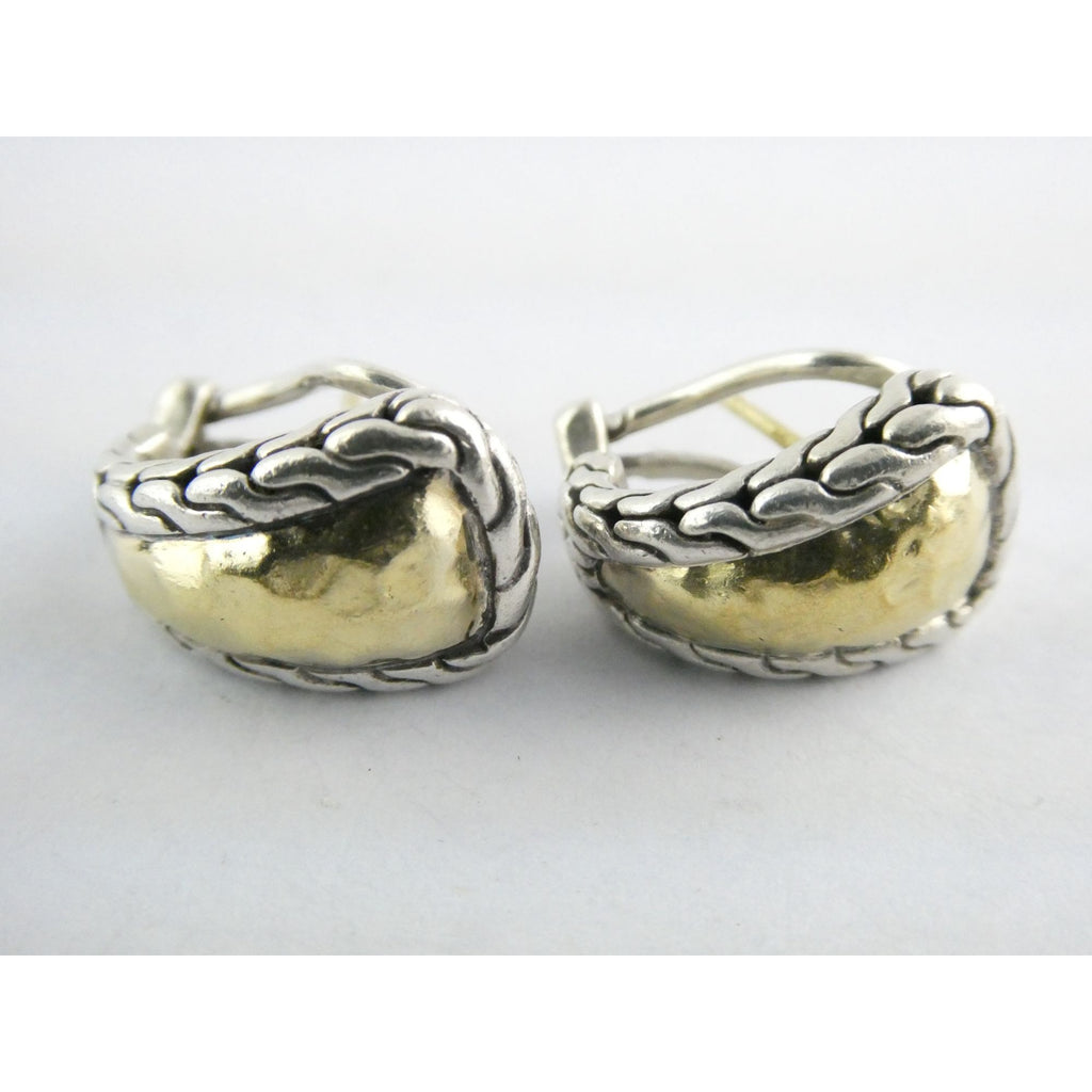 John Hardy Palu 22k Gold Sterling Silver Hammered Motif Pierced Earrings 17mm 8g