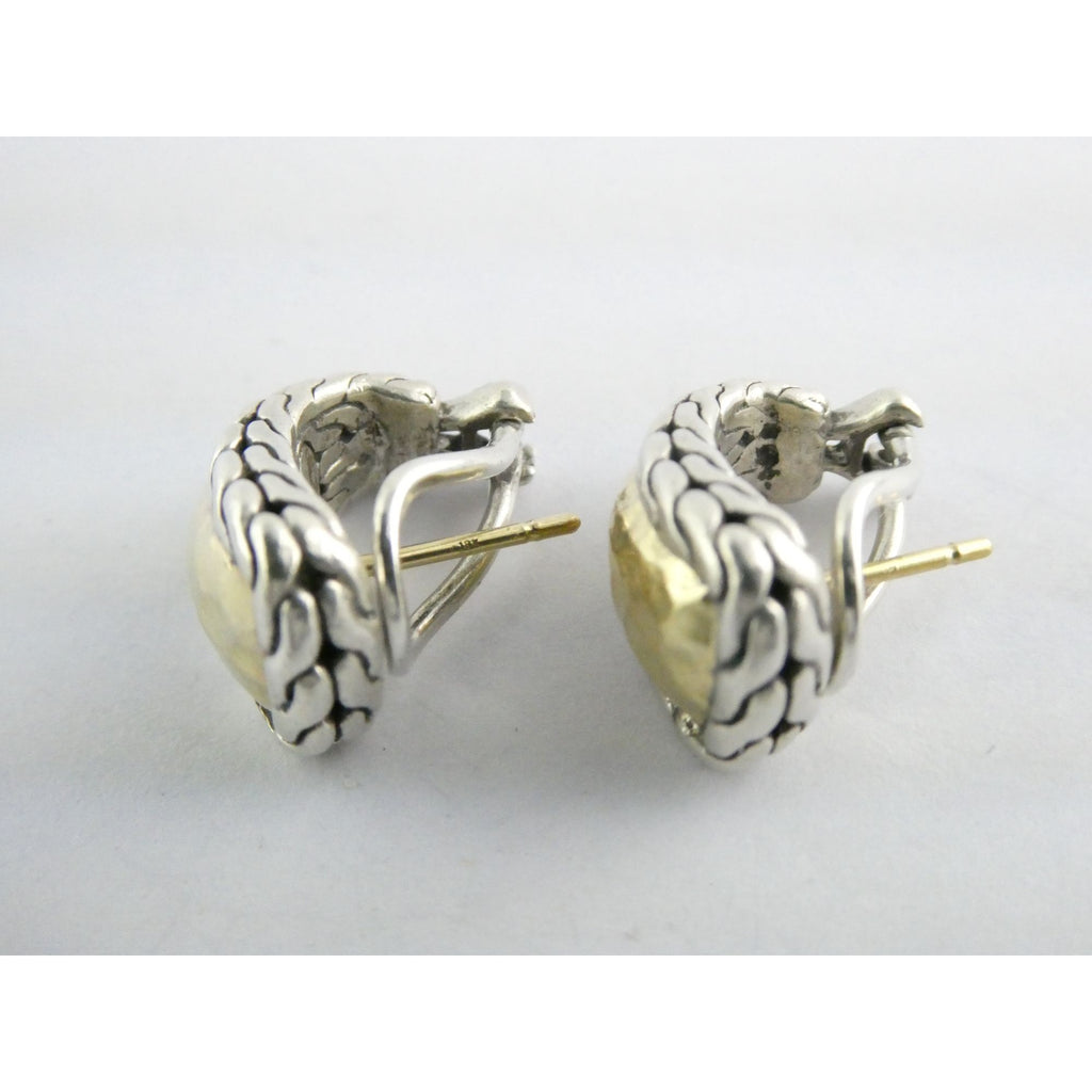 John Hardy Palu 22k Gold Sterling Silver Hammered Motif Pierced Earrings 17mm 8g