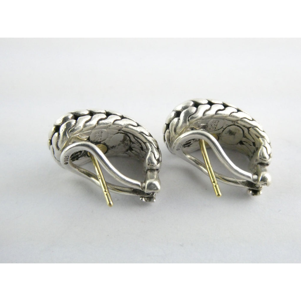 John Hardy Palu 22k Gold Sterling Silver Hammered Motif Pierced Earrings 17mm 8g