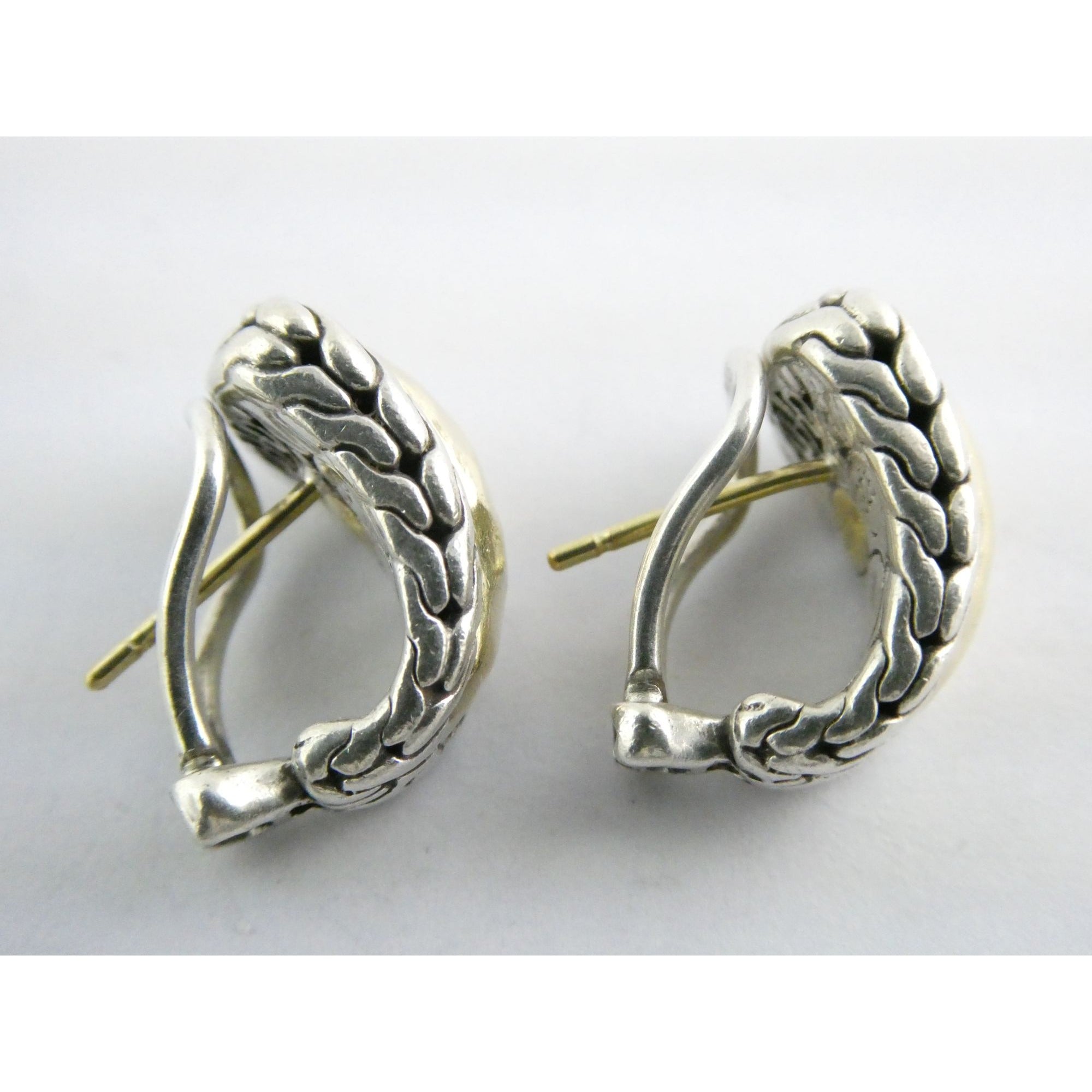John Hardy Palu 22k Gold Sterling Silver Hammered Motif Pierced Earrings 17mm 8g