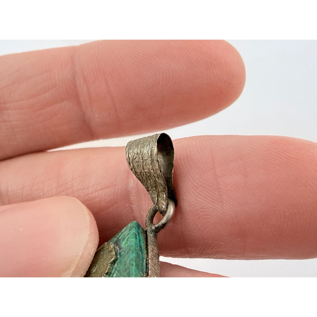 Vintage Lion of Judah Glyph Sterling Silver Eilat Stone Pendant 4.1g 36mm Length