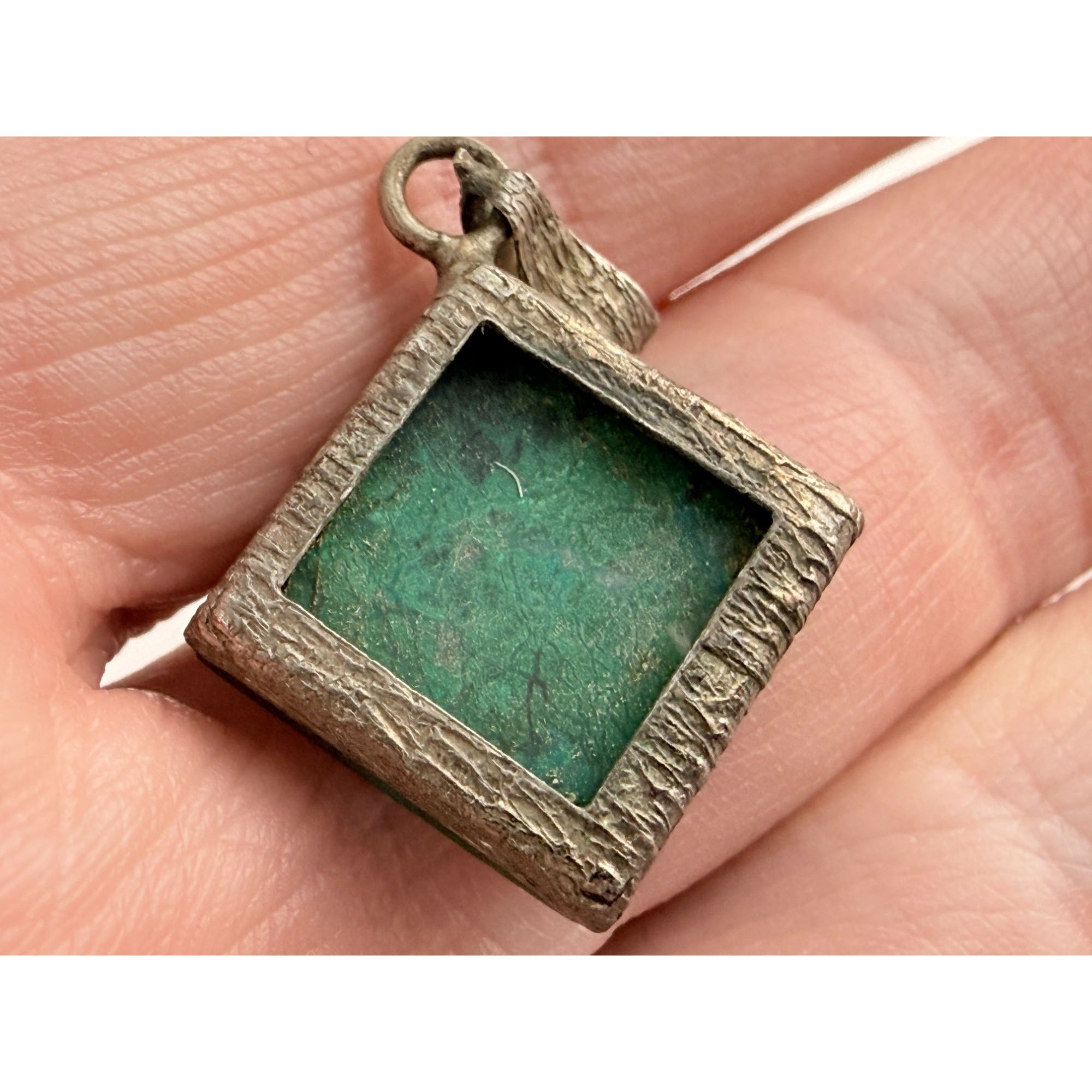 Vintage Lion of Judah Glyph Sterling Silver Eilat Stone Pendant 4.1g 36mm Length