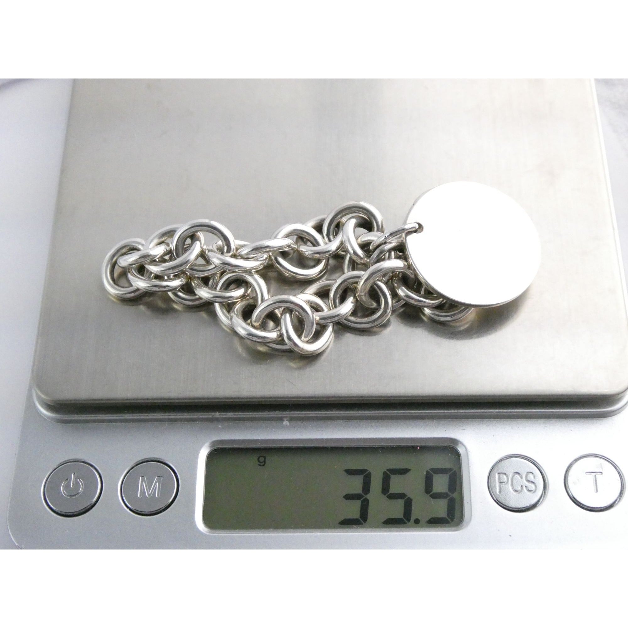 Tiffany and Co Sterling Silver Rolo Link Please Return To Tiffany Bracelet 7 In