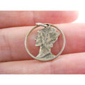 Vintage Silver Hand Carved Mercury Dime Pendant Cut Out Charm 1.7g 17mm Diameter