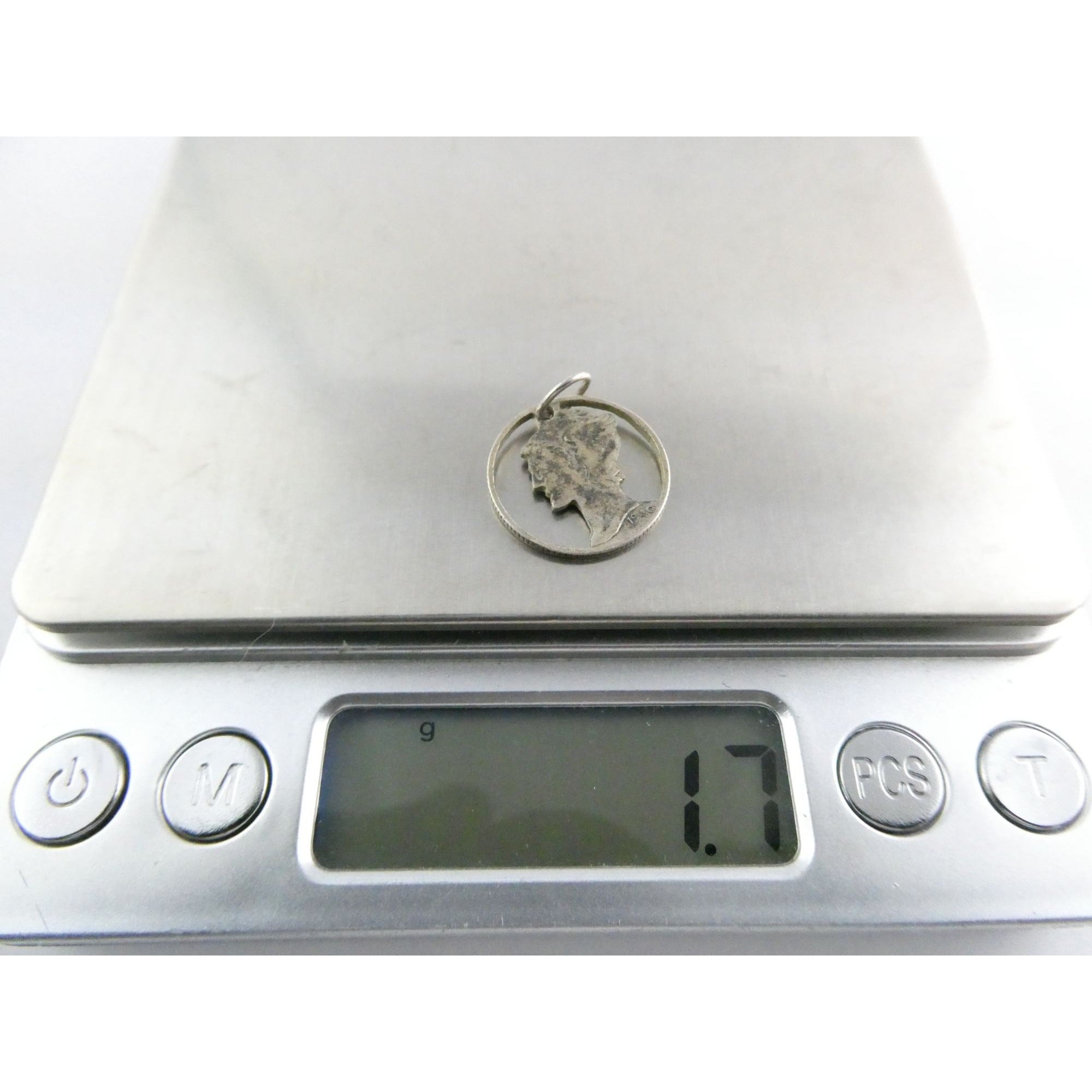 Vintage Silver Hand Carved Mercury Dime Pendant Cut Out Charm 1.7g 17mm Diameter