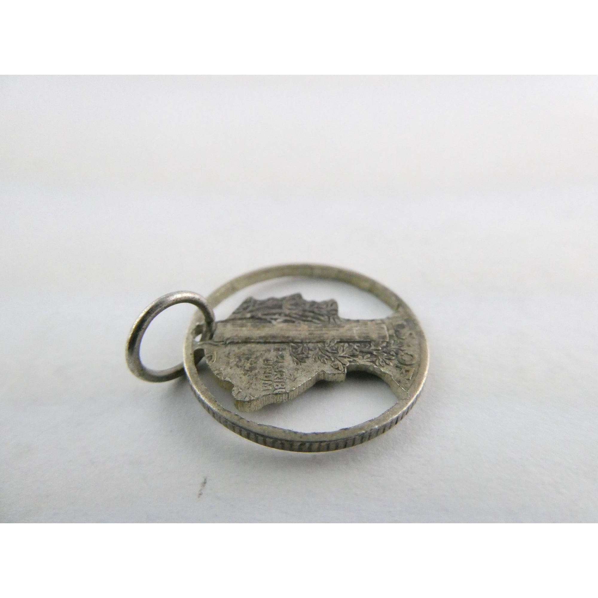Vintage Silver Hand Carved Mercury Dime Pendant Cut Out Charm 1.7g 17mm Diameter