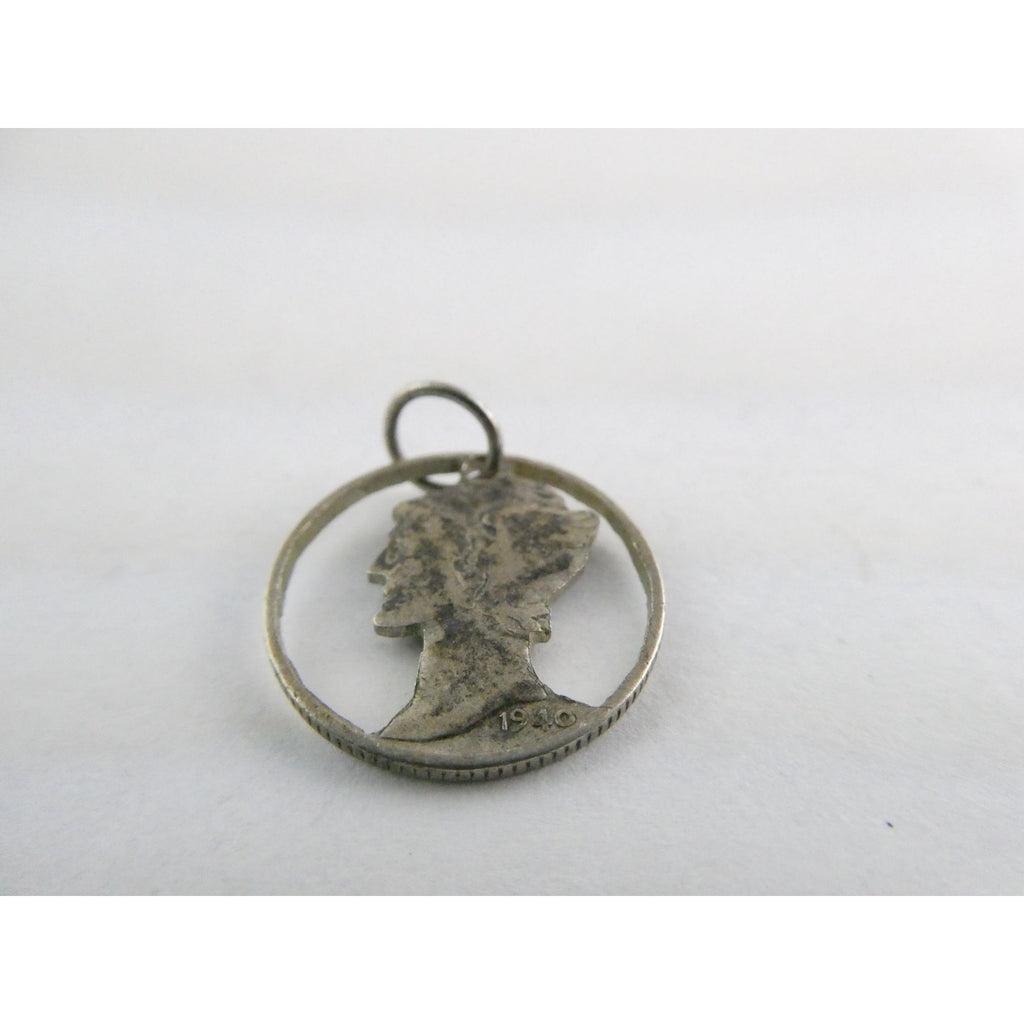 Vintage Silver Hand Carved Mercury Dime Pendant Cut Out Charm 1.7g 17mm Diameter