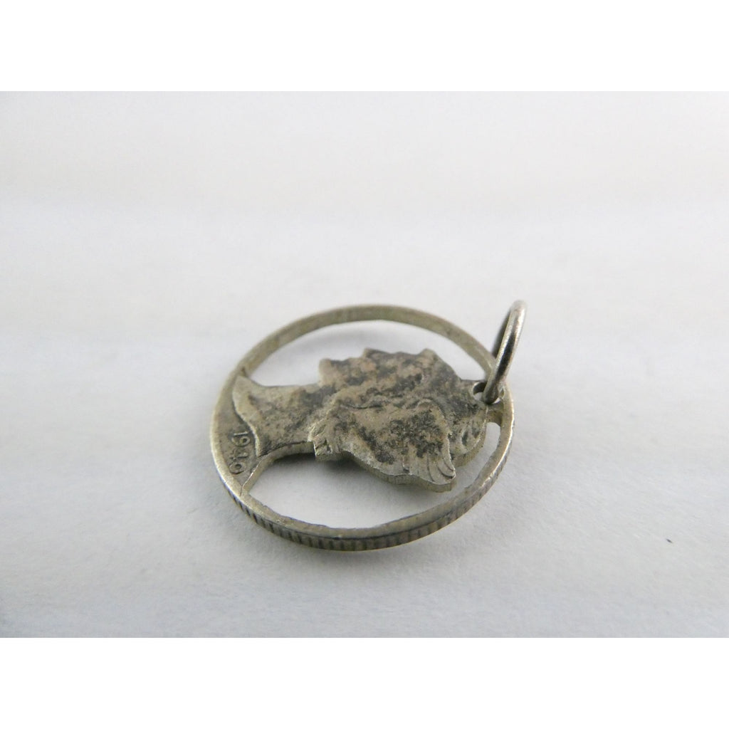 Vintage Silver Hand Carved Mercury Dime Pendant Cut Out Charm 1.7g 17mm Diameter