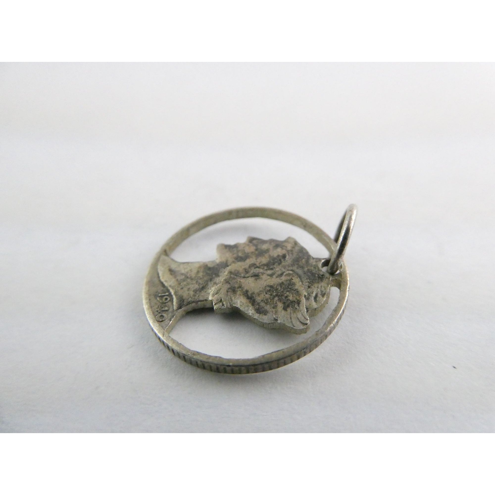 Vintage Silver Hand Carved Mercury Dime Pendant Cut Out Charm 1.7g 17mm Diameter