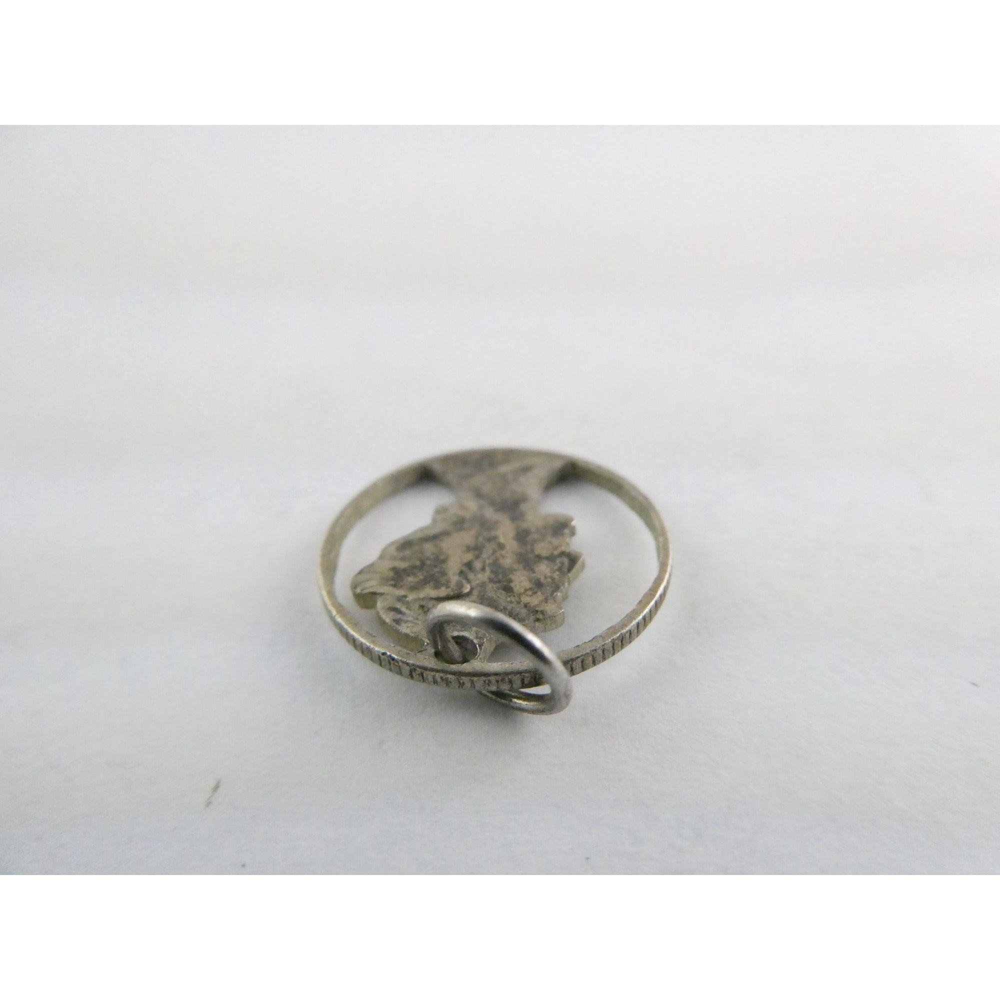 Vintage Silver Hand Carved Mercury Dime Pendant Cut Out Charm 1.7g 17mm Diameter