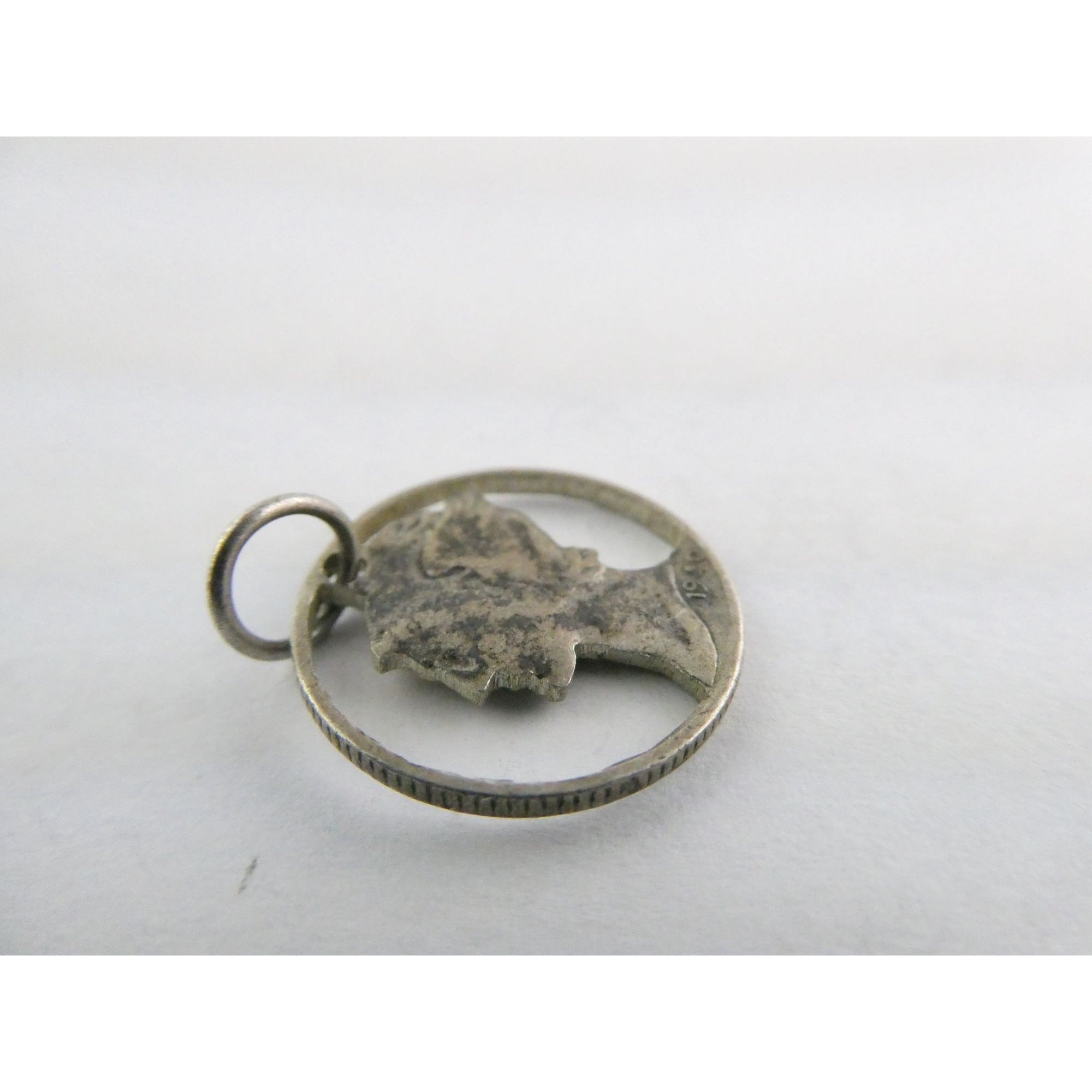 Vintage Silver Hand Carved Mercury Dime Pendant Cut Out Charm 1.7g 17mm Diameter