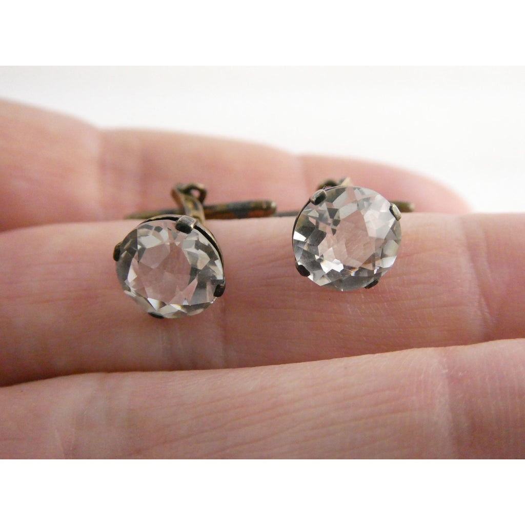 Soviet Russian Rose Gold Gilt 875 Silver Clear Quartz Cufflinks CPC7 Mark 3g