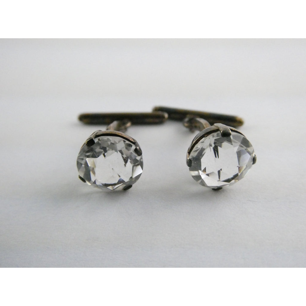 Soviet Russian Rose Gold Gilt 875 Silver Clear Quartz Cufflinks CPC7 Mark 3g