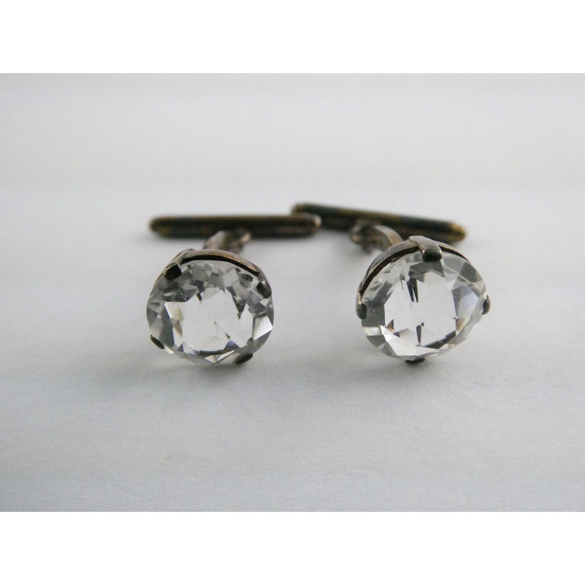 Soviet Russian Rose Gold Gilt 875 Silver Clear Quartz Cufflinks CPC7 Mark 3g
