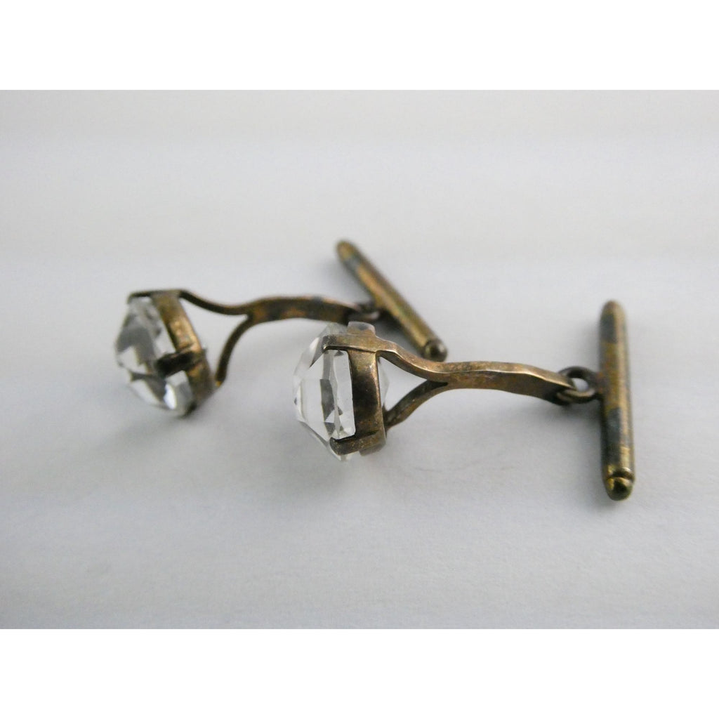 Soviet Russian Rose Gold Gilt 875 Silver Clear Quartz Cufflinks CPC7 Mark 3g