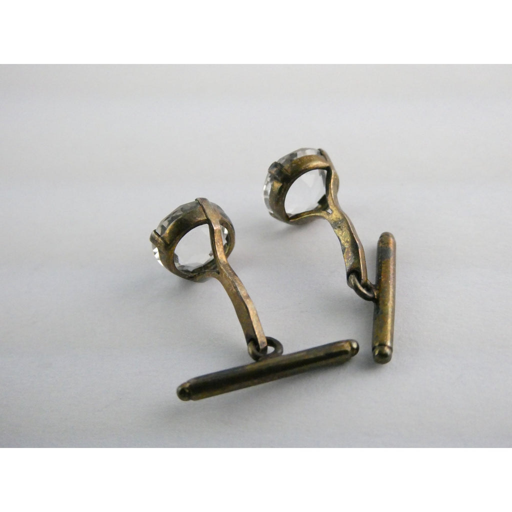 Soviet Russian Rose Gold Gilt 875 Silver Clear Quartz Cufflinks CPC7 Mark 3g