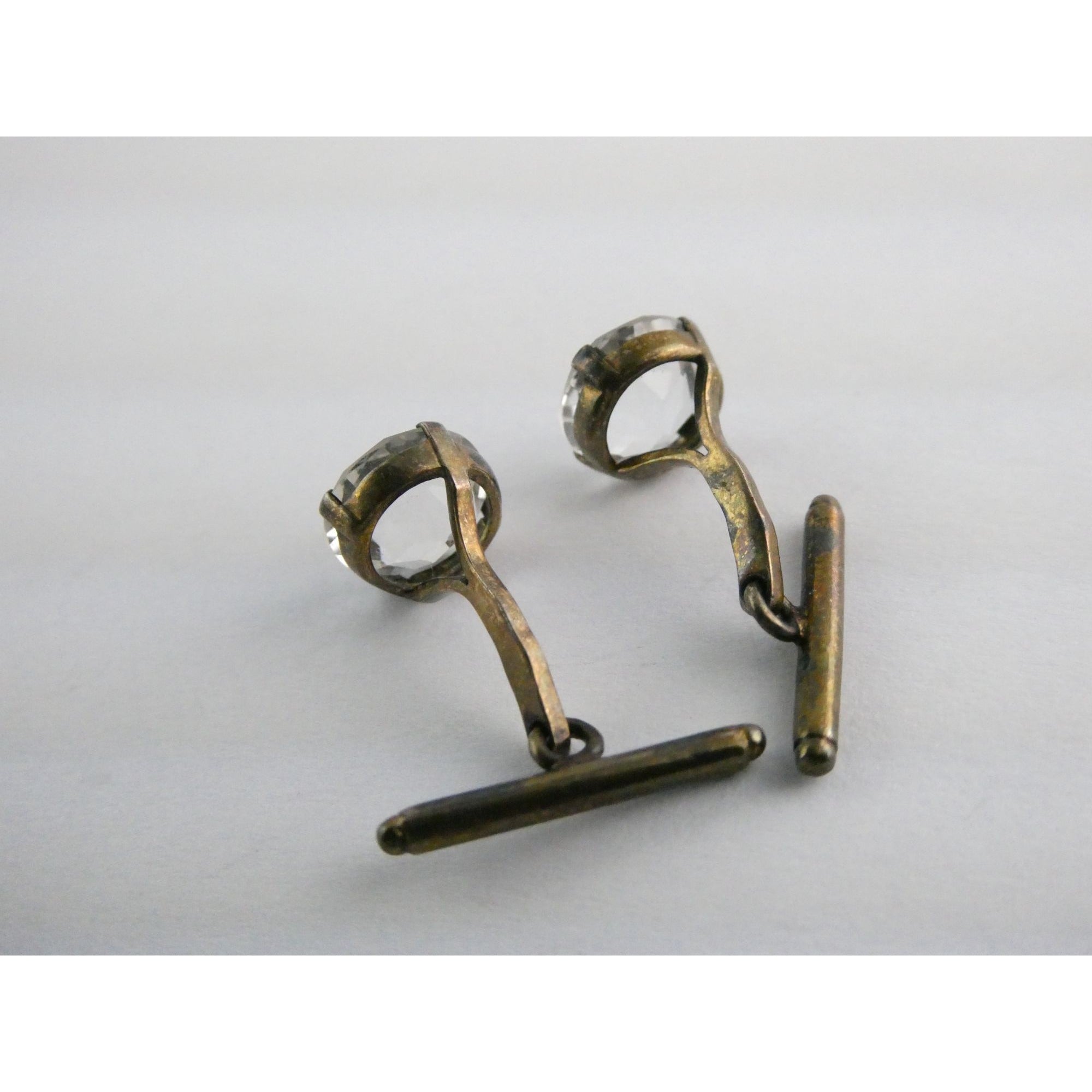 Soviet Russian Rose Gold Gilt 875 Silver Clear Quartz Cufflinks CPC7 Mark 3g