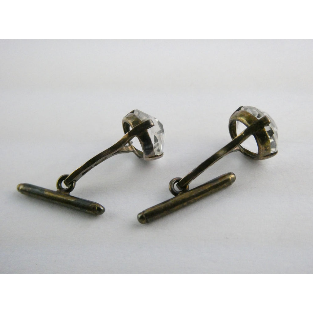 Soviet Russian Rose Gold Gilt 875 Silver Clear Quartz Cufflinks CPC7 Mark 3g