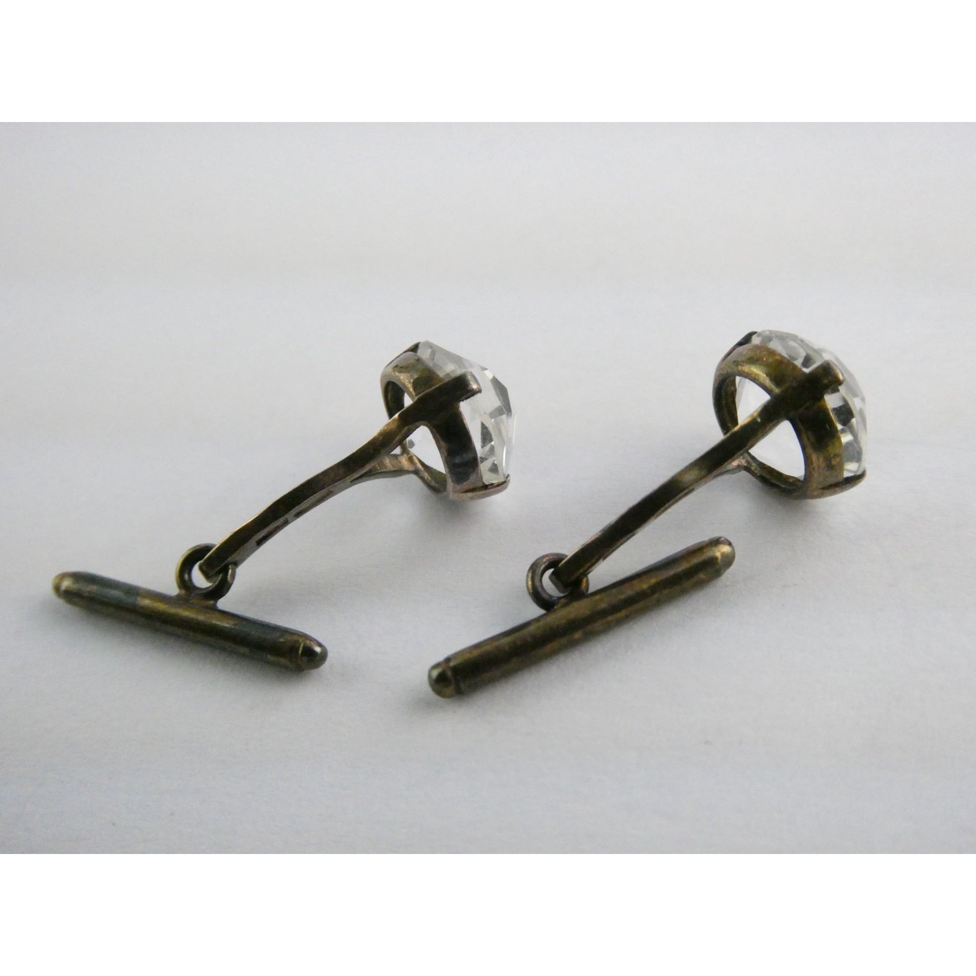 Soviet Russian Rose Gold Gilt 875 Silver Clear Quartz Cufflinks CPC7 Mark 3g