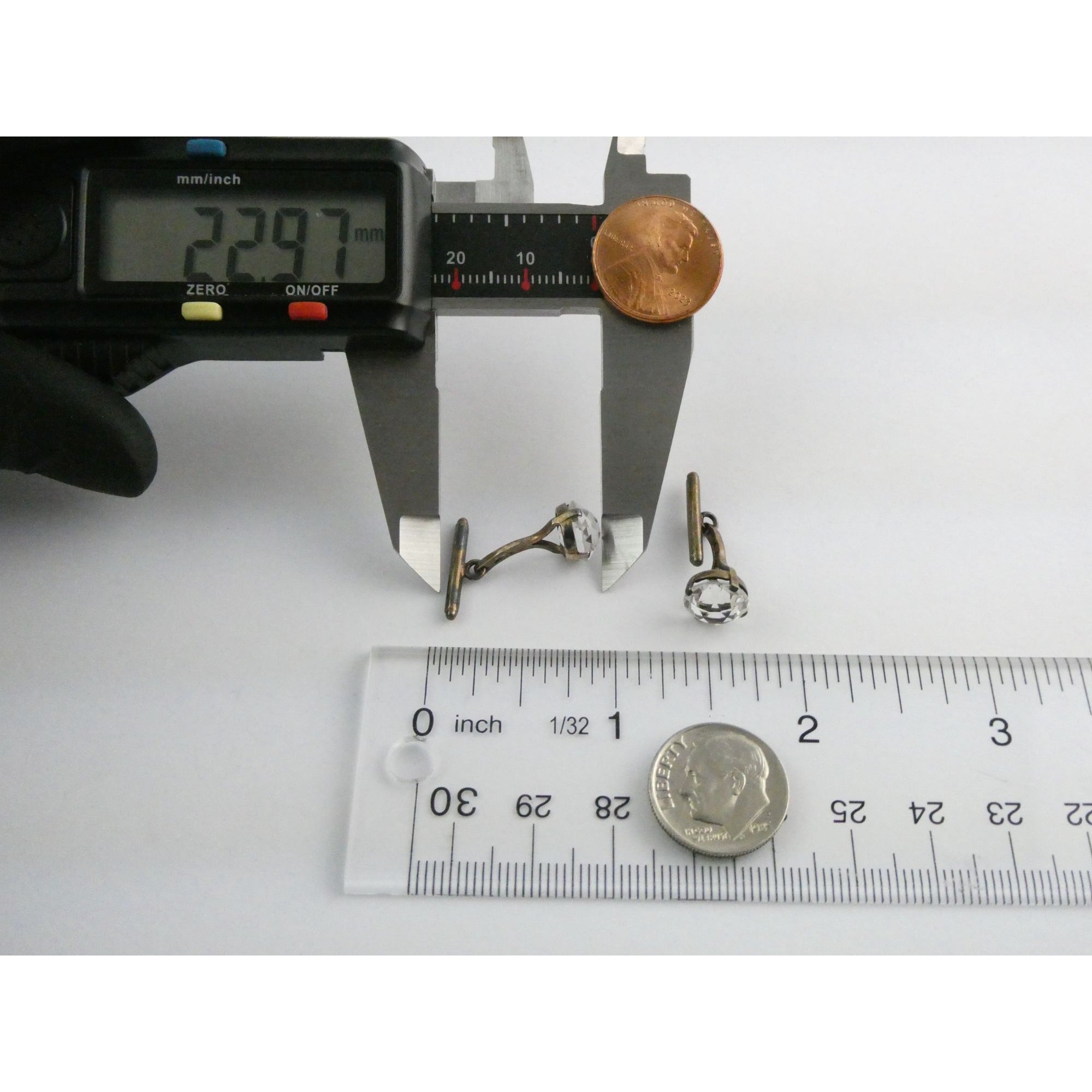 Soviet Russian Rose Gold Gilt 875 Silver Clear Quartz Cufflinks CPC7 Mark 3g