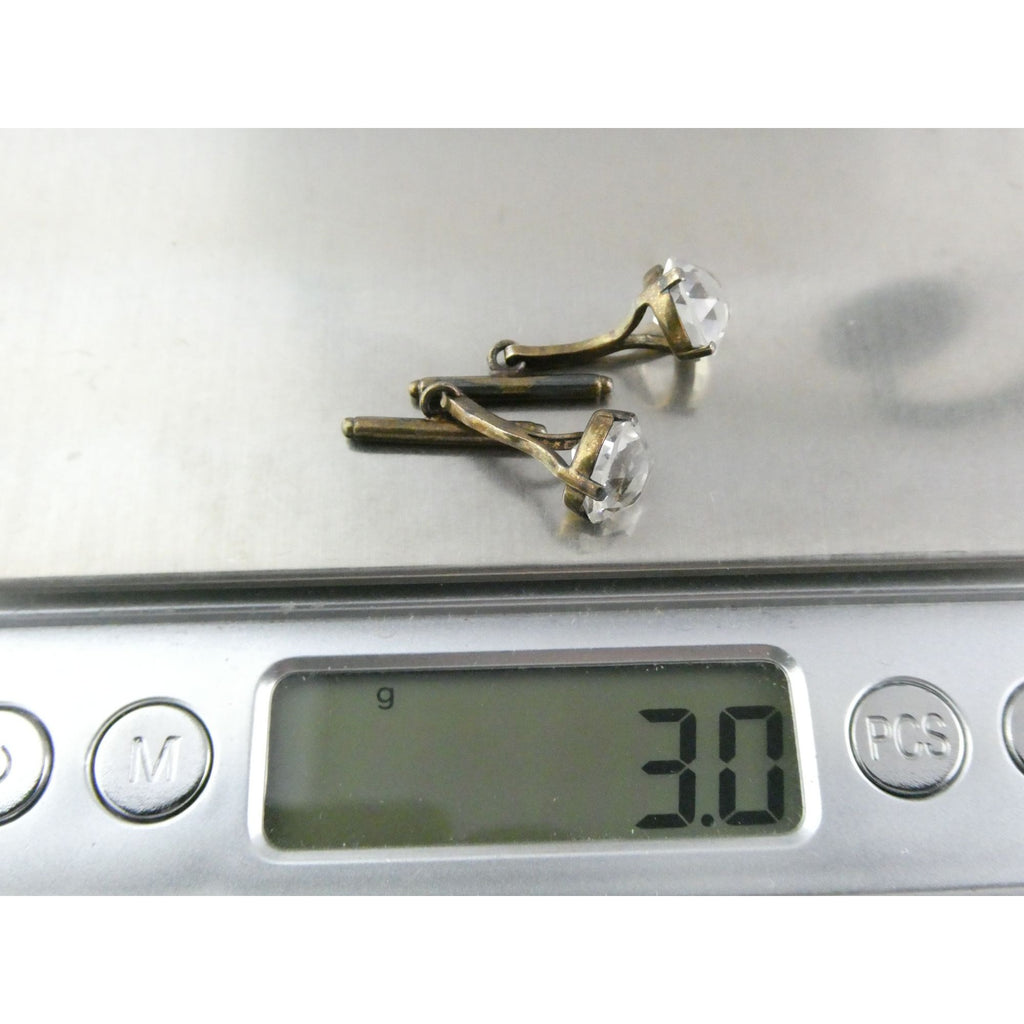 Soviet Russian Rose Gold Gilt 875 Silver Clear Quartz Cufflinks CPC7 Mark 3g