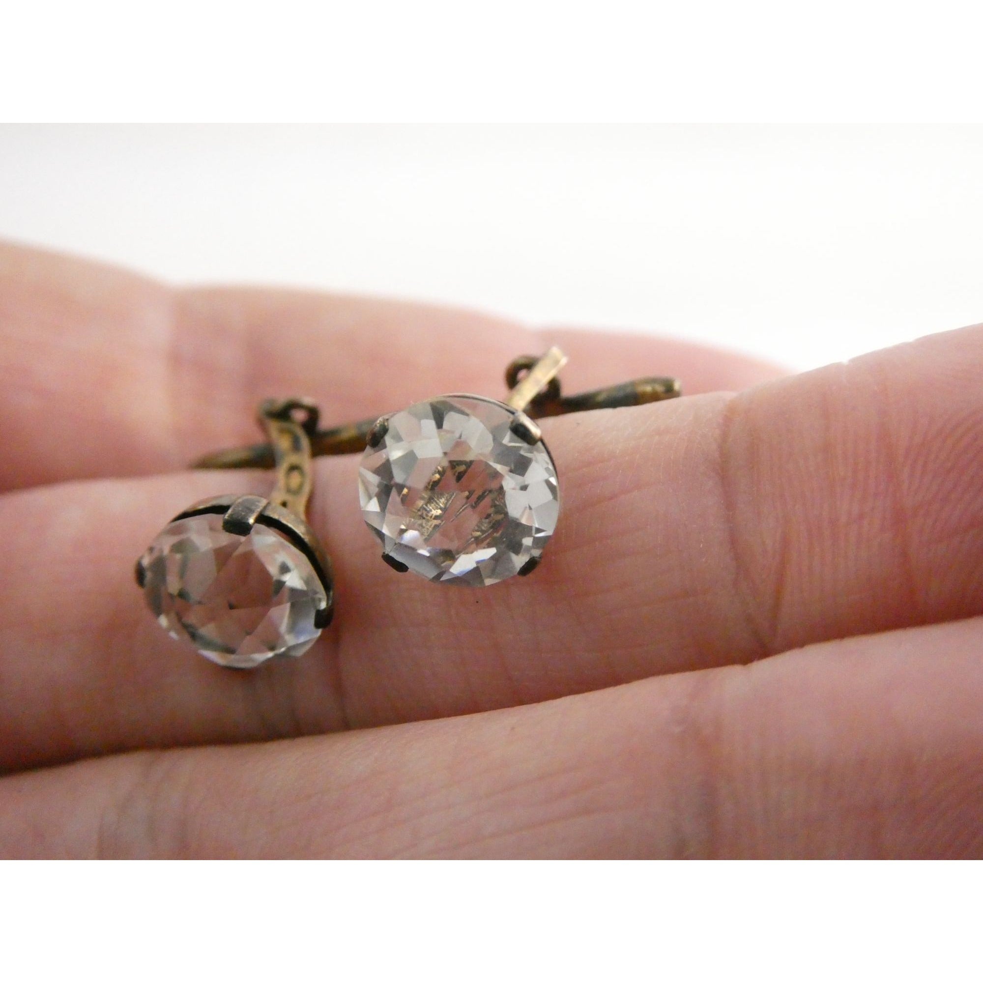 Soviet Russian Rose Gold Gilt 875 Silver Clear Quartz Cufflinks CPC7 Mark 3g