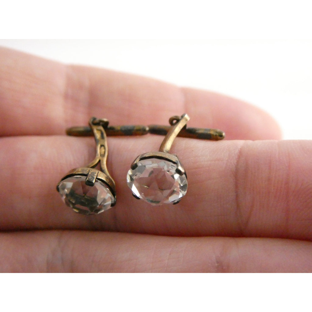 Soviet Russian Rose Gold Gilt 875 Silver Clear Quartz Cufflinks CPC7 Mark 3g