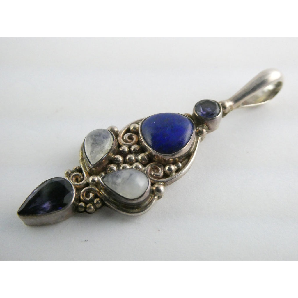 Sajen Sterling Silver Lapis Lazuli Moonstone and Iolite Pendant 10g 59mm Length