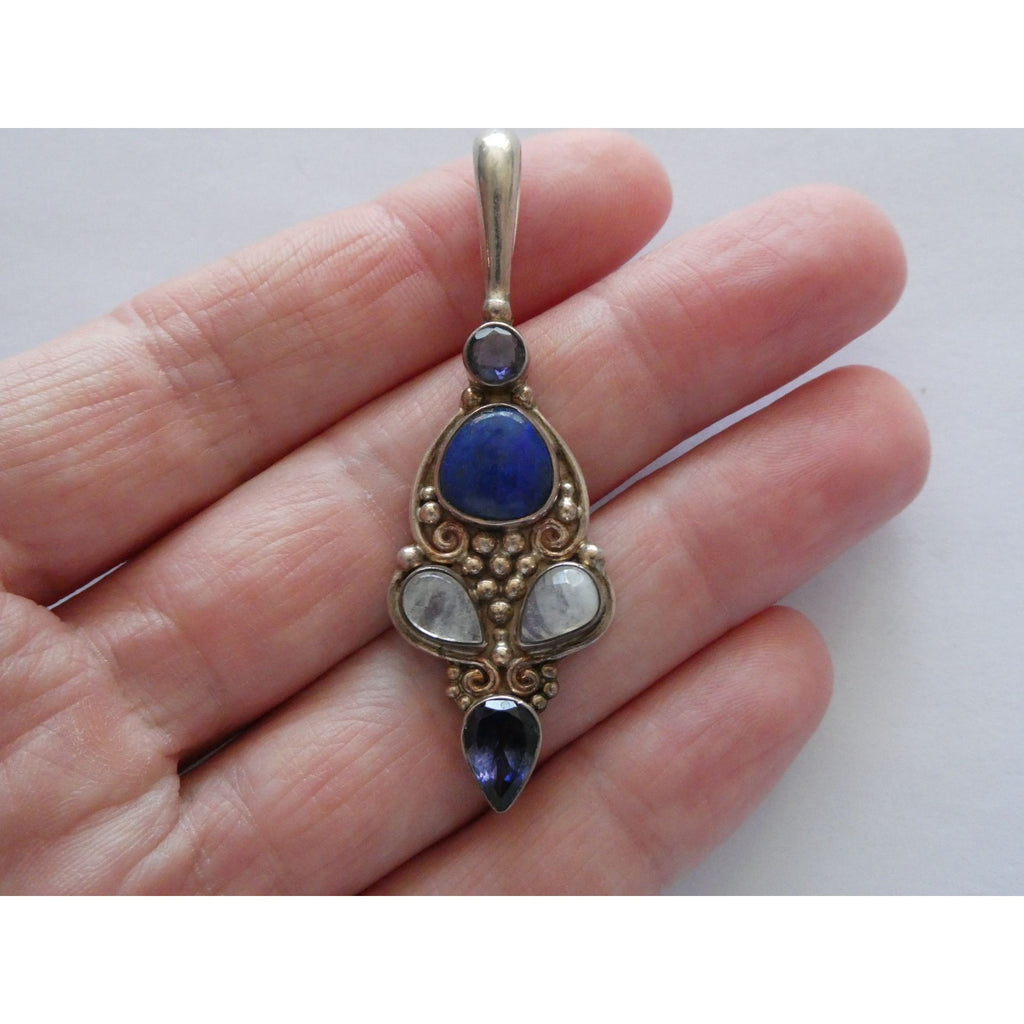 Sajen Sterling Silver Lapis Lazuli Moonstone and Iolite Pendant 10g 59mm Length