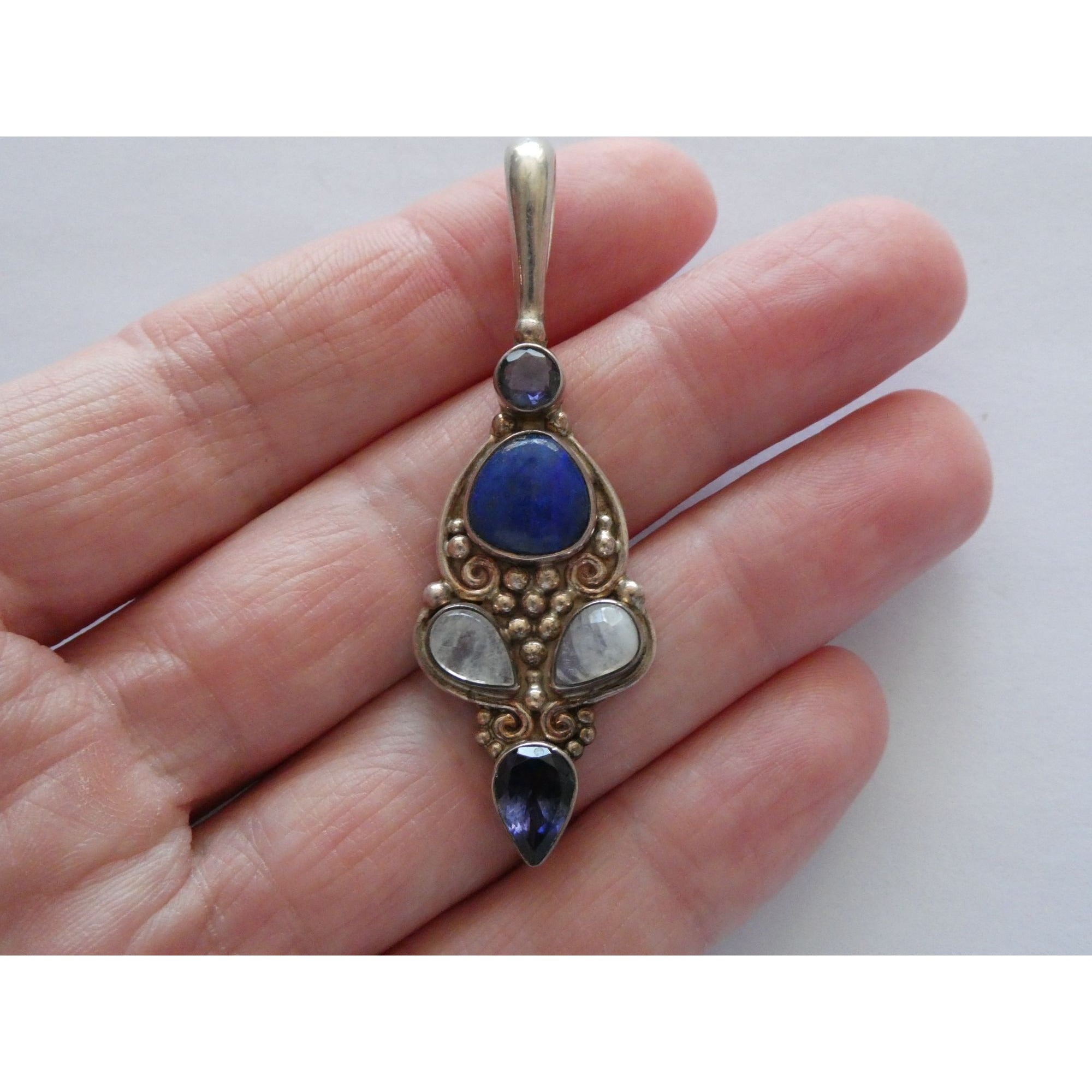 Sajen Sterling Silver Lapis Lazuli Moonstone and Iolite Pendant 10g 59mm Length