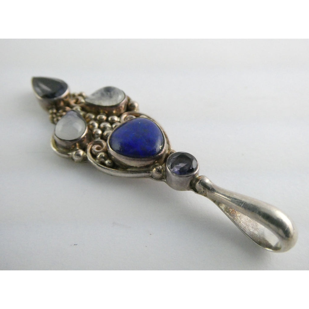 Sajen Sterling Silver Lapis Lazuli Moonstone and Iolite Pendant 10g 59mm Length