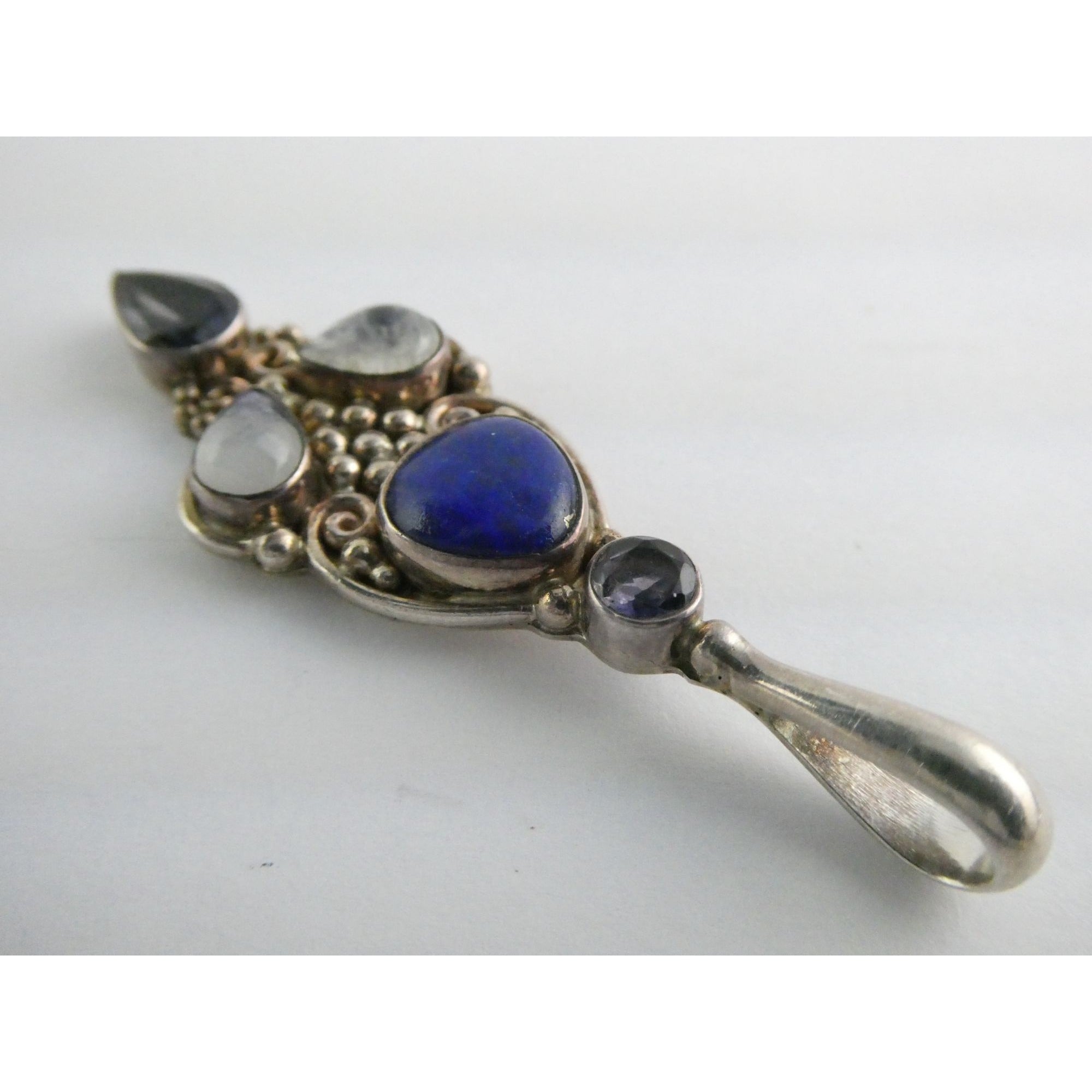 Sajen Sterling Silver Lapis Lazuli Moonstone and Iolite Pendant 10g 59mm Length