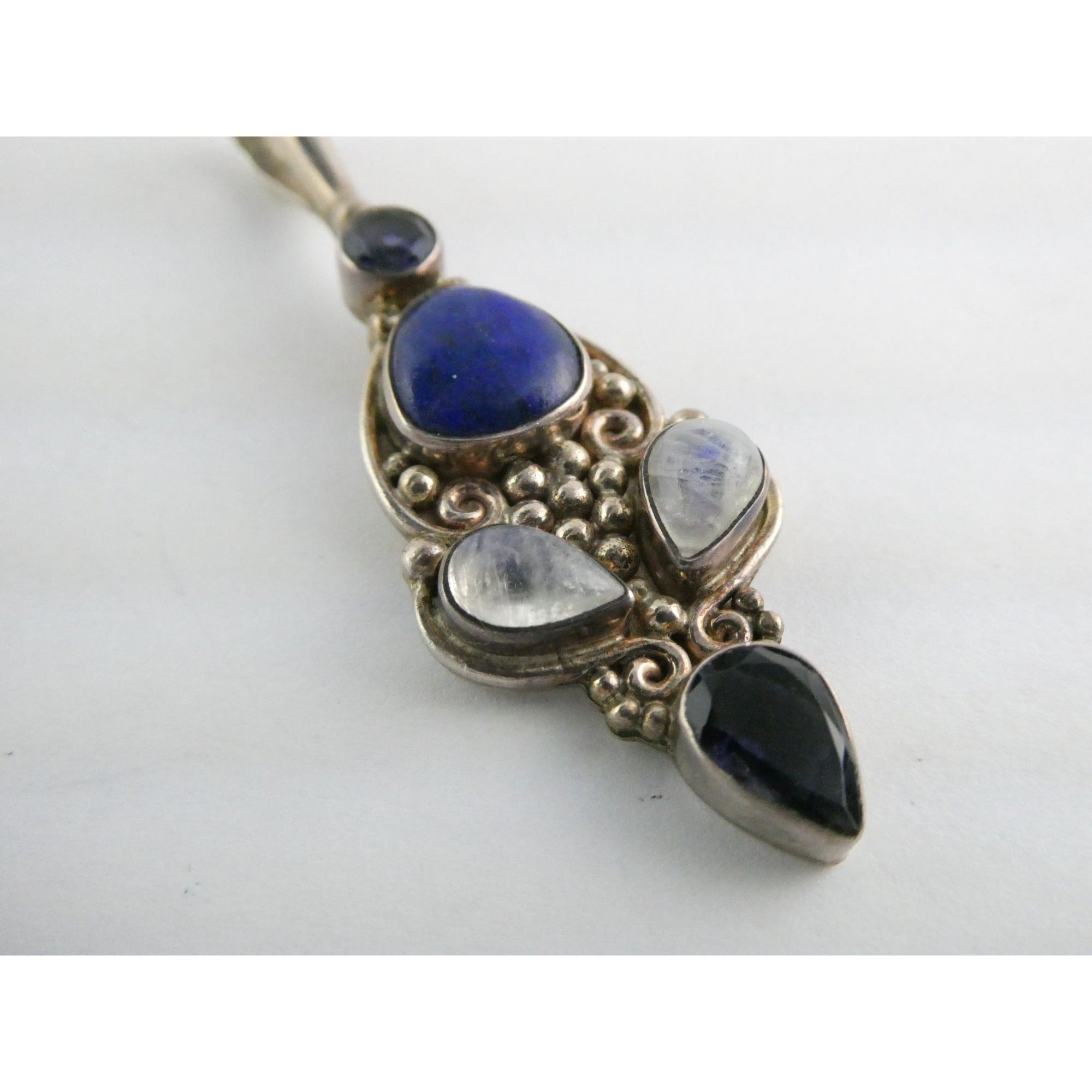 Sajen Sterling Silver Lapis Lazuli Moonstone and Iolite Pendant 10g 59mm Length