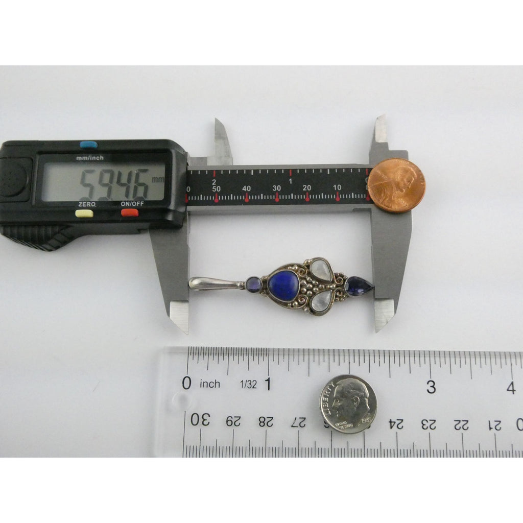 Sajen Sterling Silver Lapis Lazuli Moonstone and Iolite Pendant 10g 59mm Length
