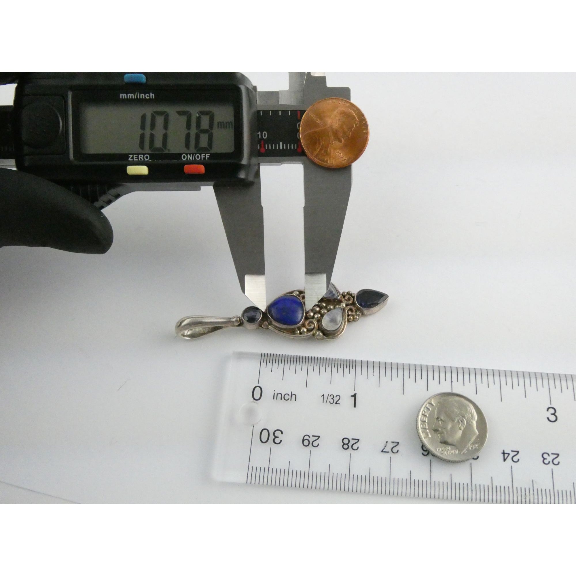 Sajen Sterling Silver Lapis Lazuli Moonstone and Iolite Pendant 10g 59mm Length