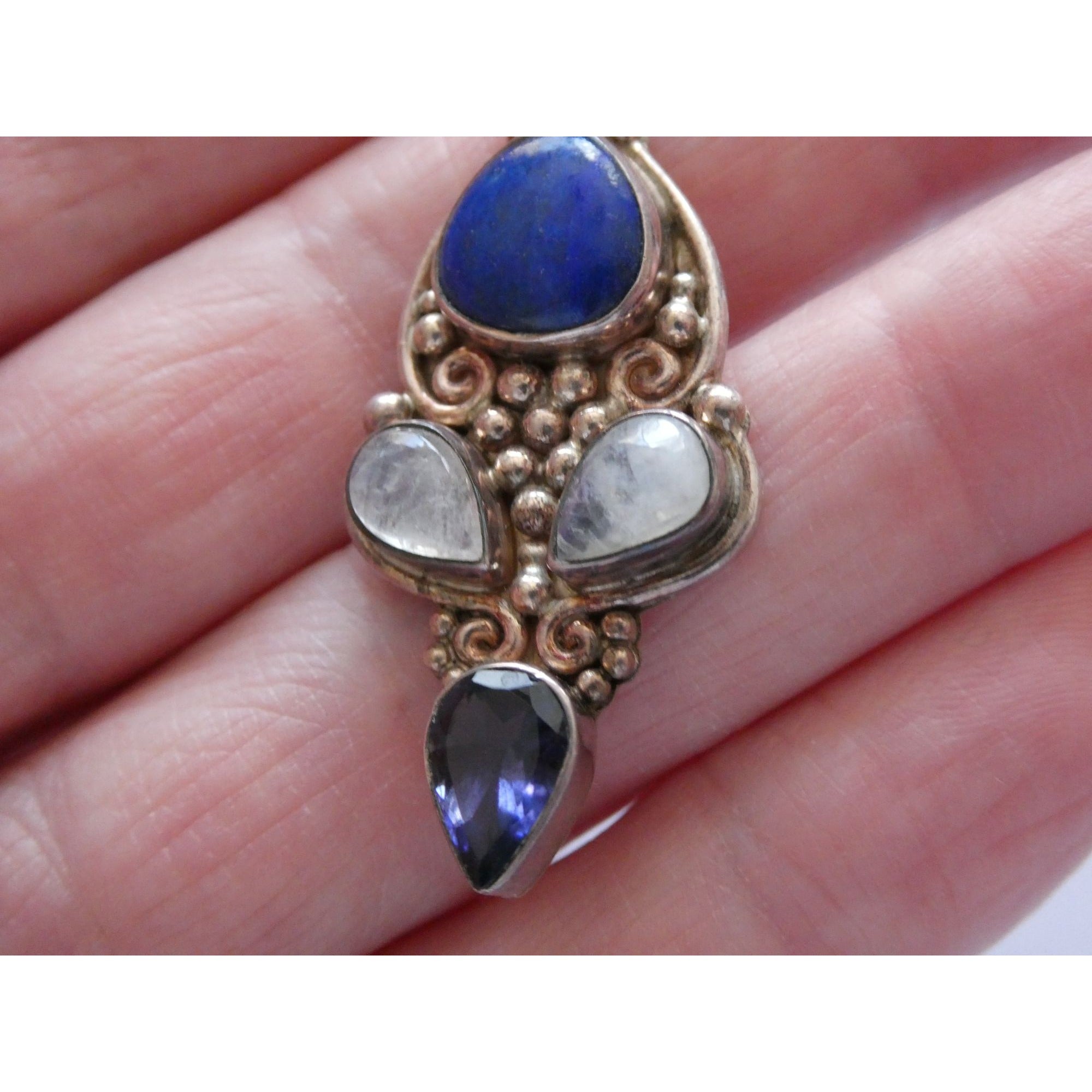 Sajen Sterling Silver Lapis Lazuli Moonstone and Iolite Pendant 10g 59mm Length