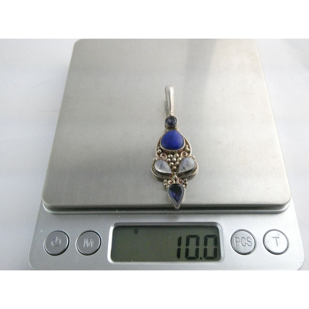 Sajen Sterling Silver Lapis Lazuli Moonstone and Iolite Pendant 10g 59mm Length