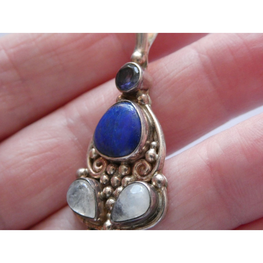 Sajen Sterling Silver Lapis Lazuli Moonstone and Iolite Pendant 10g 59mm Length