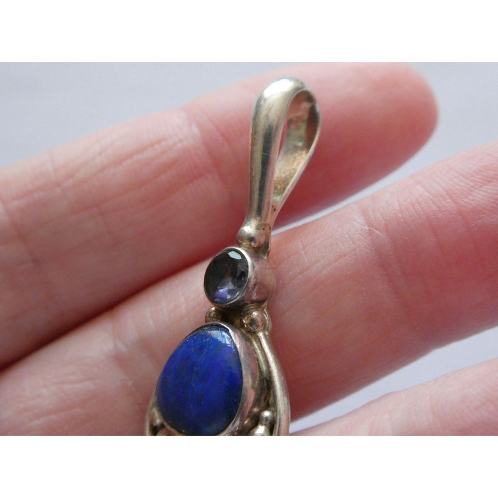 Sajen Sterling Silver Lapis Lazuli Moonstone and Iolite Pendant 10g 59mm Length