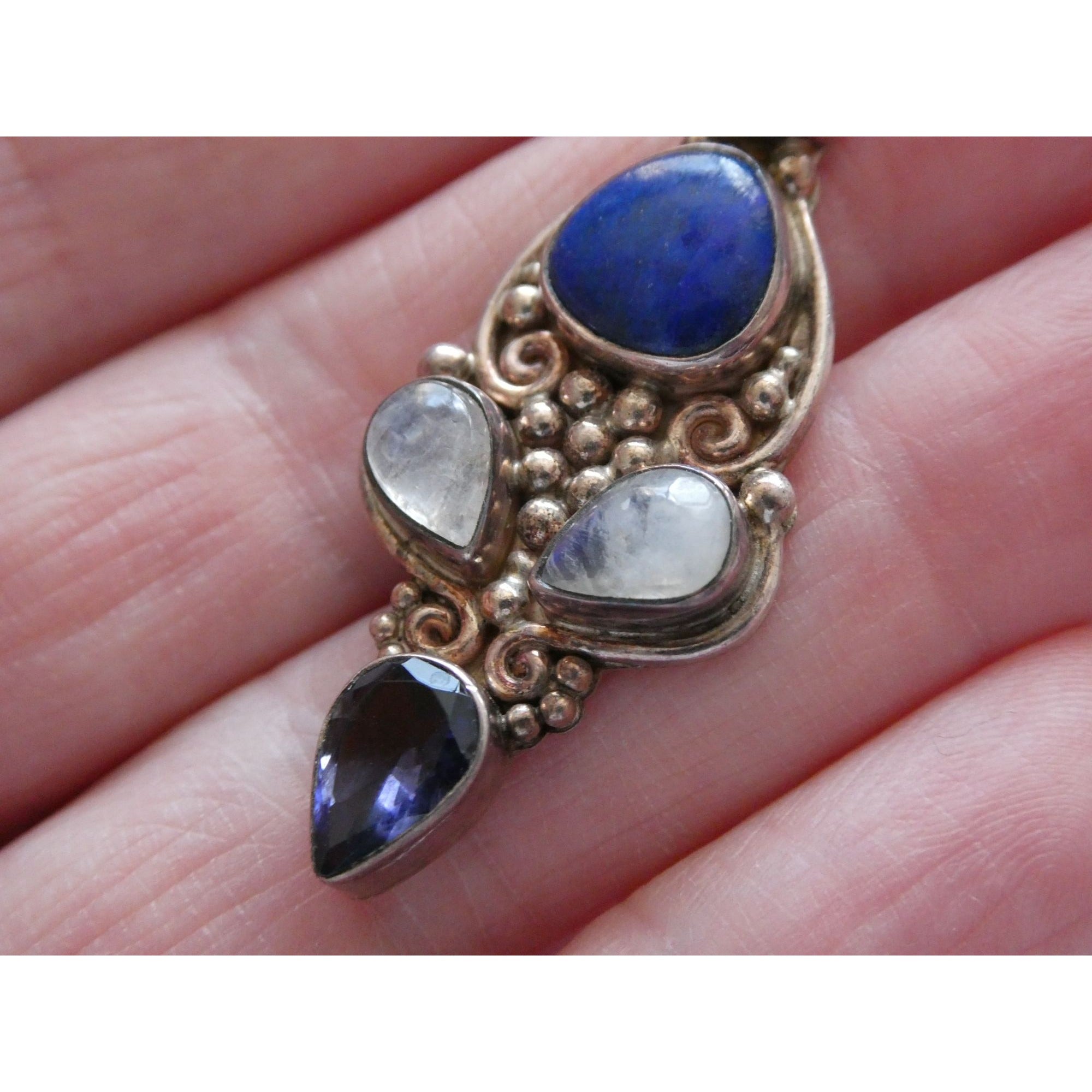 Sajen Sterling Silver Lapis Lazuli Moonstone and Iolite Pendant 10g 59mm Length