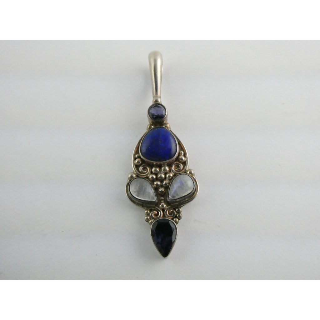 Sajen Sterling Silver Lapis Lazuli Moonstone and Iolite Pendant 10g 59mm Length