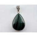 Sterling Silver Malachite Teardrop Cabochon Pendant 5.1 Grams 30mm Total Length