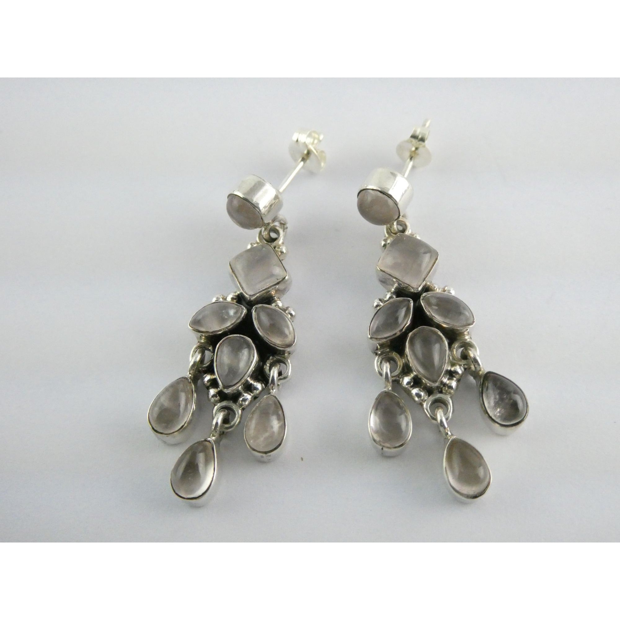 DP Sterling Silver India White Moonstone Earrings 9.4g 1.5 Inch Length