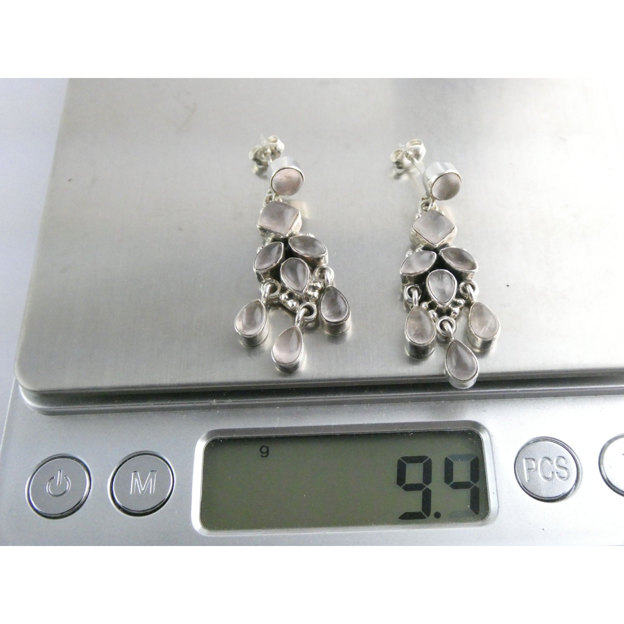 DP Sterling Silver India White Moonstone Earrings 9.4g 1.5 Inch Length