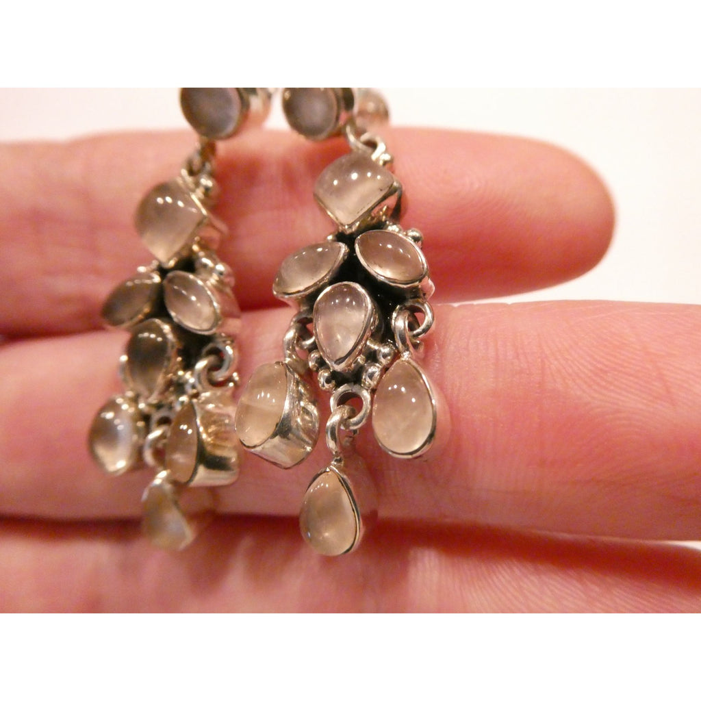 DP Sterling Silver India White Moonstone Earrings 9.4g 1.5 Inch Length