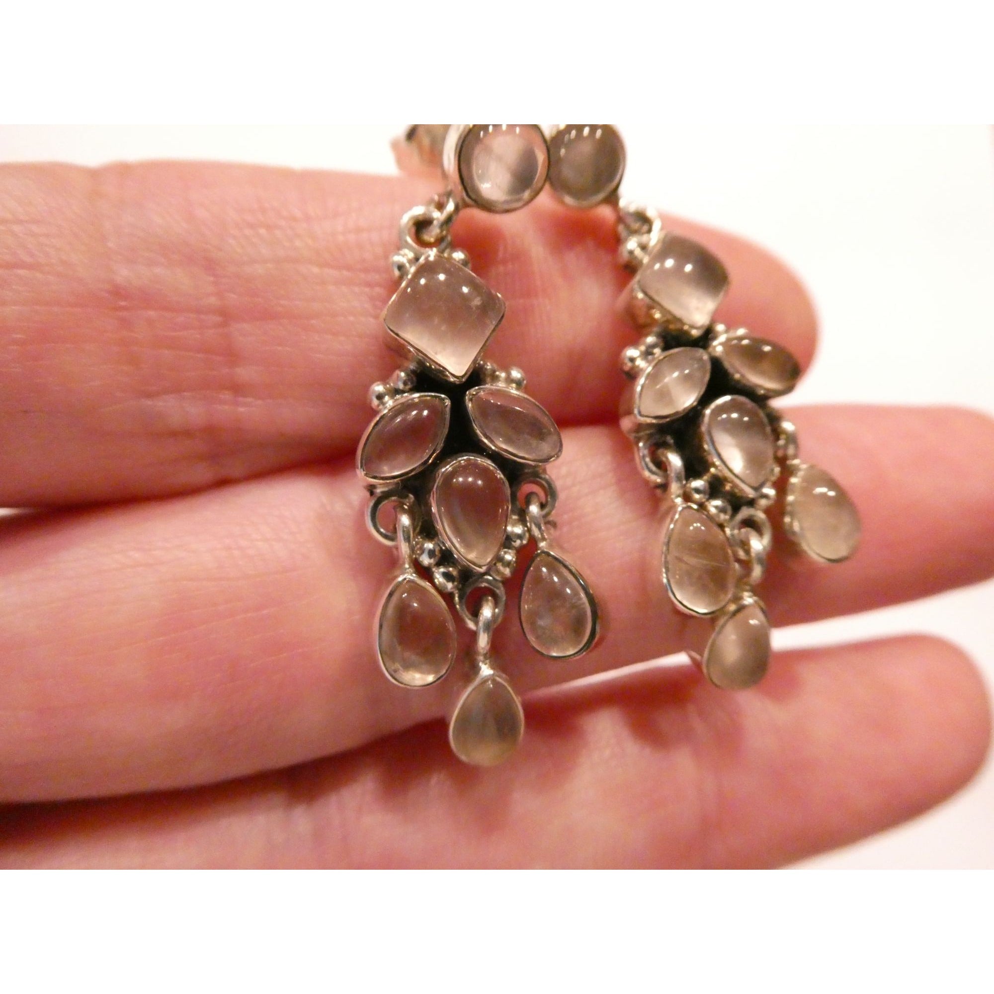 DP Sterling Silver India White Moonstone Earrings 9.4g 1.5 Inch Length