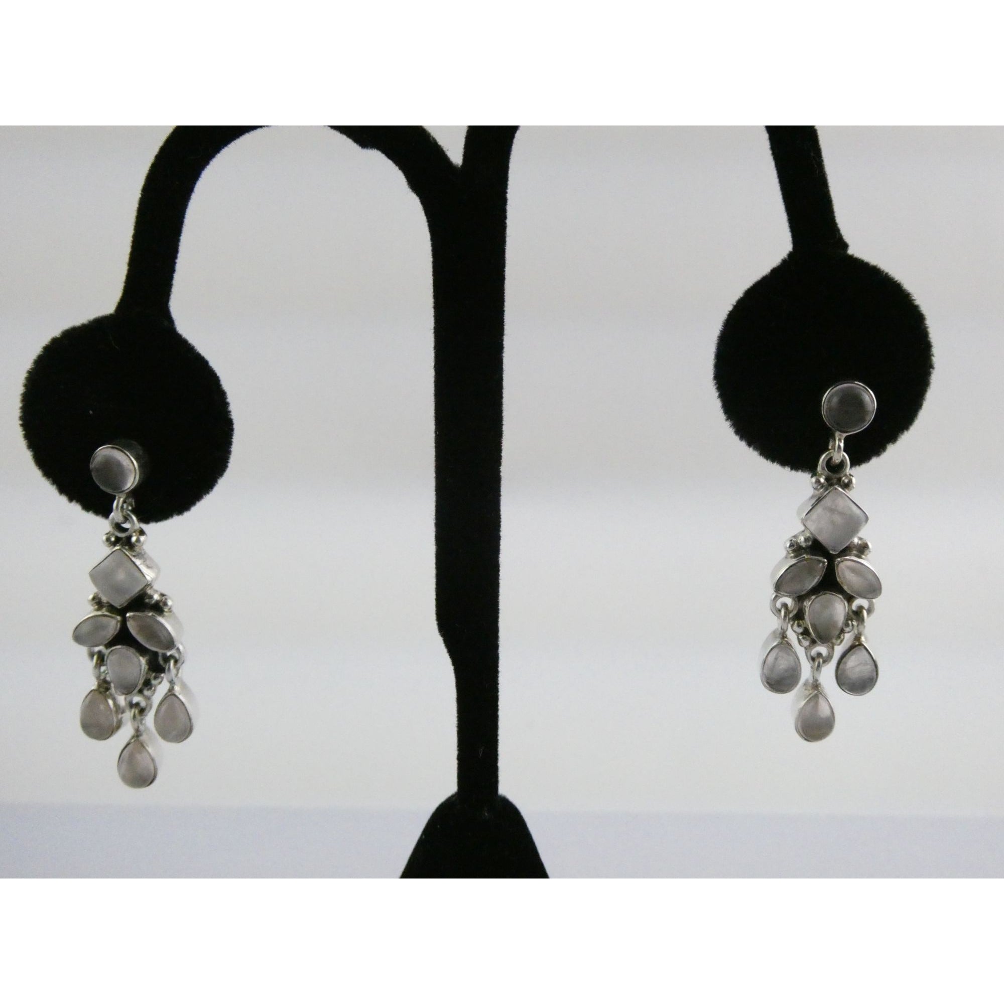 DP Sterling Silver India White Moonstone Earrings 9.4g 1.5 Inch Length