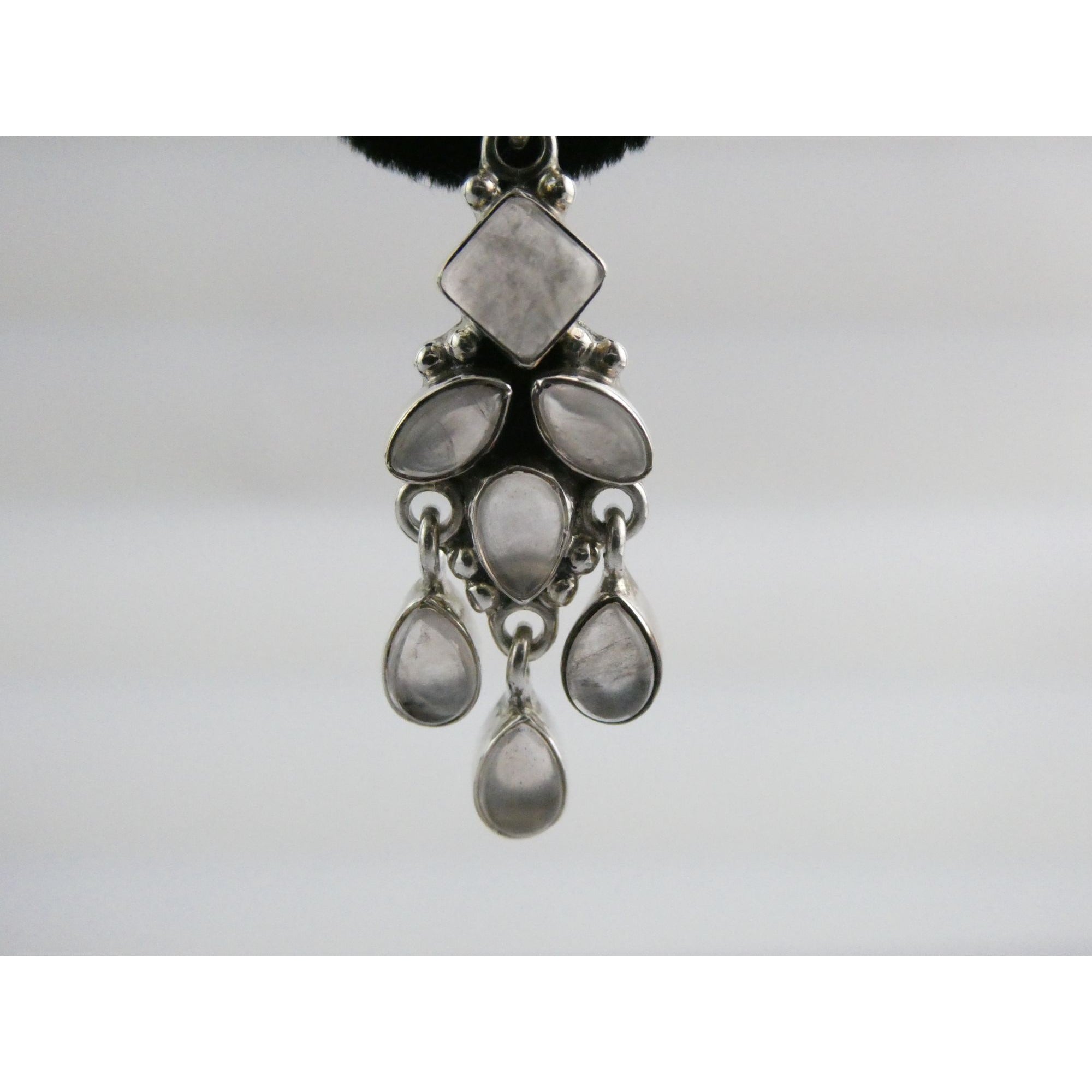 DP Sterling Silver India White Moonstone Earrings 9.4g 1.5 Inch Length