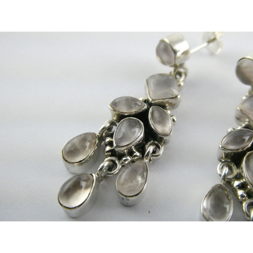 DP Sterling Silver India White Moonstone Earrings 9.4g 1.5 Inch Length