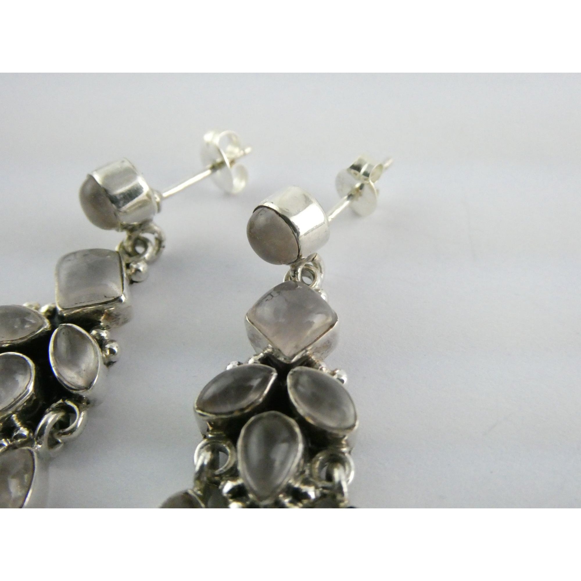 DP Sterling Silver India White Moonstone Earrings 9.4g 1.5 Inch Length